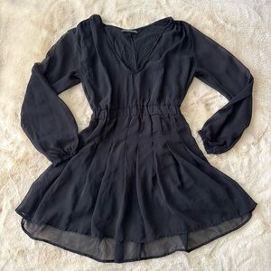 Brandy Melville Black Long-Sleeve V-Neck Chiffon Dress